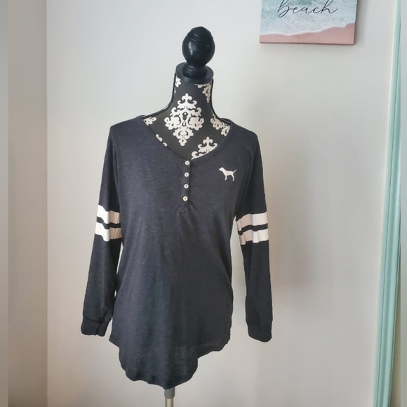 PINK Victoria's Secret Tops - Victoria's Secret Pink Women’s Gray Heathered Long Sleeve Henley Size XS